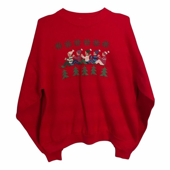 Hanes Activewear Sledding Made In USA Ugly Christmas Sweatshirt Size XL - Picture 1 of 5